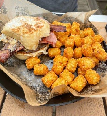 Farm Burger with Tater Tots