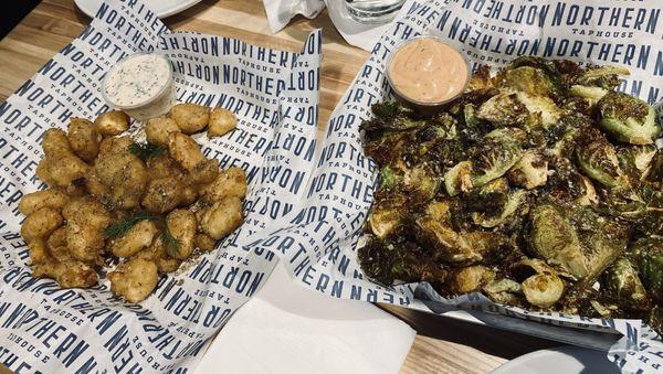 Dill cheese curds and Brussels sprouts app