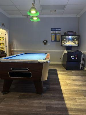 Pool table and jukebox