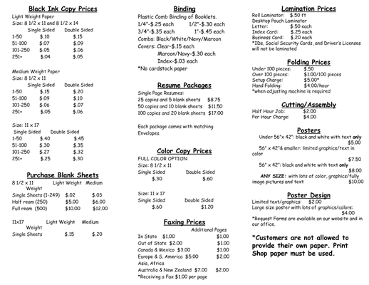 Price list