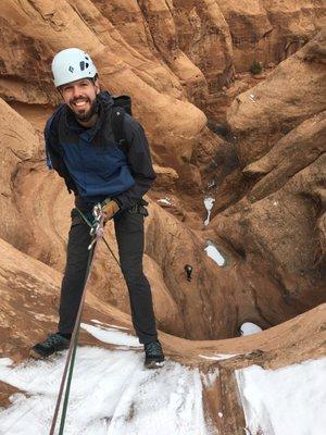 Big rappel :D Two ropes - one for rapping down and the other is a top rope belay for extra safety