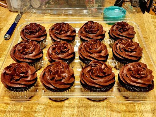 Moist chocolate cupcakes with creamy chocolate buttercream frosting