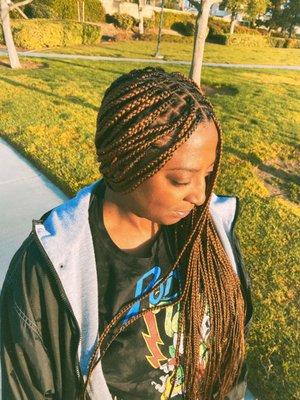 Small Knotless Braids, provided my own braiding hair due to color.