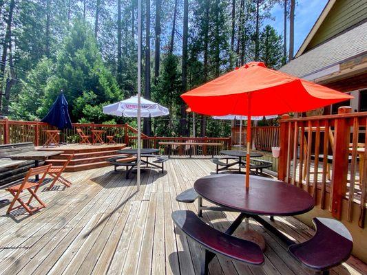 Outside patio at Bunny Slope Cafe at the Kyburz Lodge in Kyburz, CA