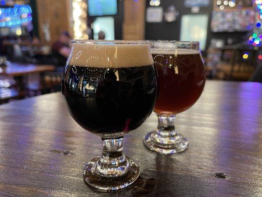 No. 88 Stout and No. 93 Barrel-aged Belgian Sour in 5 oz taster goblets