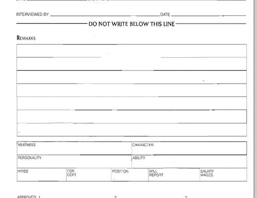 Haha, the ACTUAL job application for the front desk. Top part is a carbon copy of a fast food application from the 90s. lol