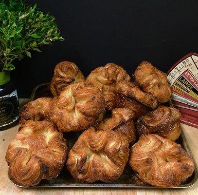 Our customers love our Kouignamann, from Breton in Northwest France. Crunchy caramel crust, sweet and savory.