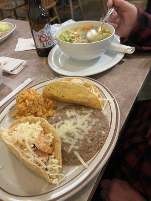 Shrimp tacos and chicken soup!!!