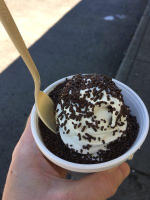 Vanilla soft serve with chocolate sprinkles!