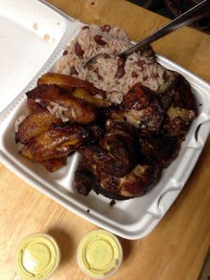 1/2 chicken, plantains and rice & beans.