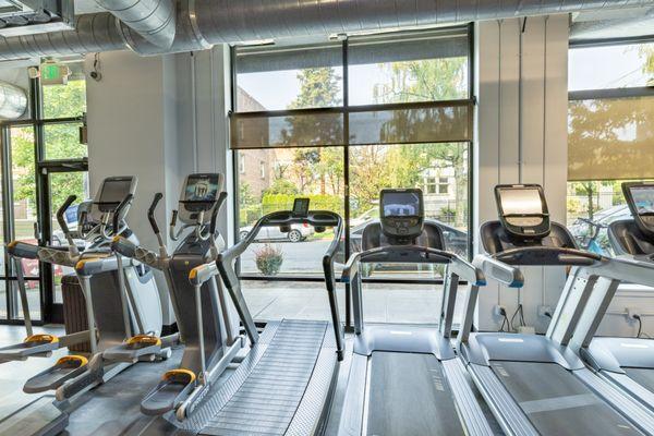 Cardio: Precor Treadmills, Air Runner, Stair Masters, Jacobs Ladder, AMT's, Ellipticals and a variety of bikes.