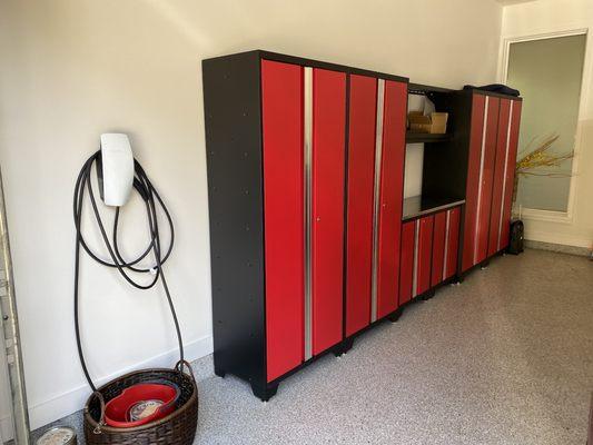 Very happy with my red and black NewAge garage cabinets,  purchased from garage-organization.com  Easy to assemble.