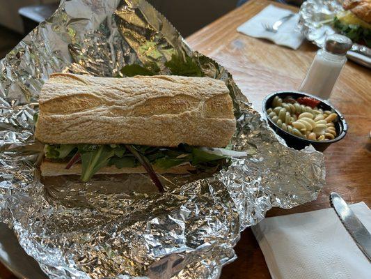 Tree Hugger sandwich with pasta salad