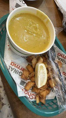 Lentil soup with pita chips