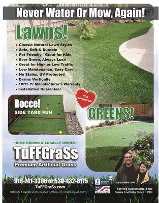 TuFFGrass is celebrating it's 20th Year of Service!  Artificial Grass and Synthetic Lawn Installations - since 1998