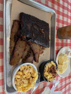 Ribs, brisket and pulled pork with Mac and cheese and Mac salad. Very good.