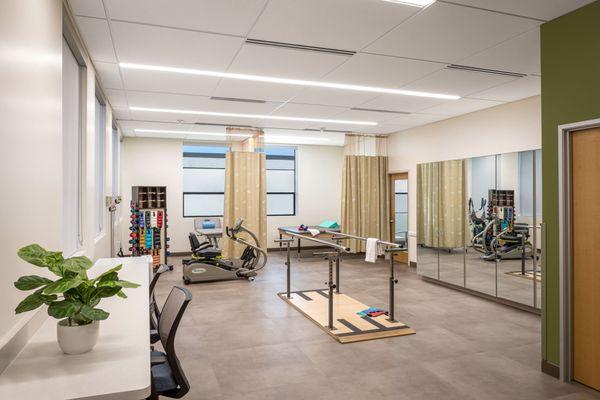 Seniors can exercise or perform rehab therapy in our fitness and rehab room