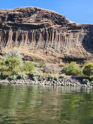 Volcanic rock formations along the canyon walls