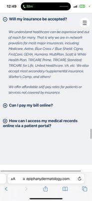 Website saying they accept United Healthcare