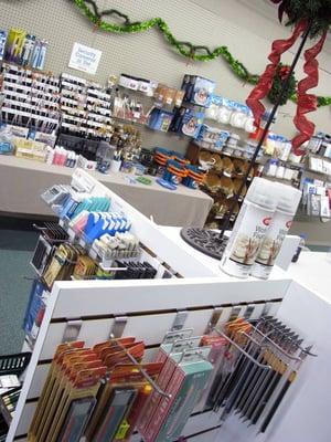 Our fine art room is packed with paints, mediums, brushes, tools, containers, organizers, idea books, palettes, paper, canvas and more!