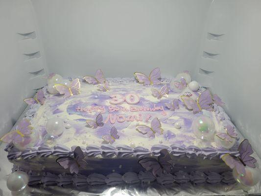 Purple butterfly & pearl sheet cake