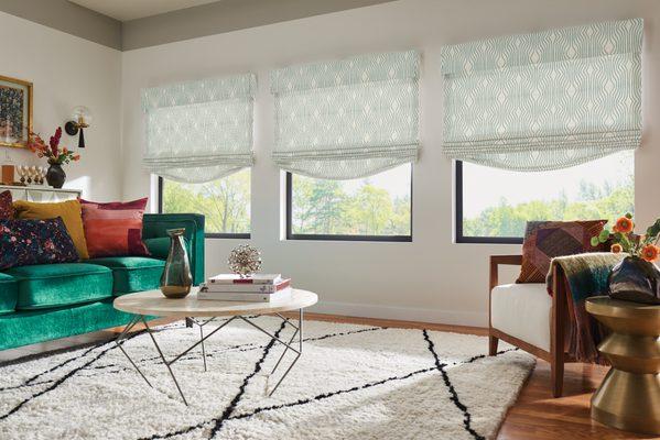 Soft roman shades in living room