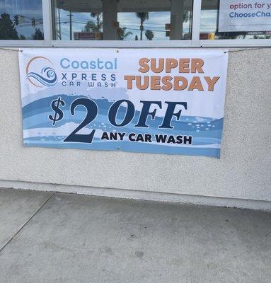 Stop by on Tuesday's to get $2 off any car wash! Touch free car wash available