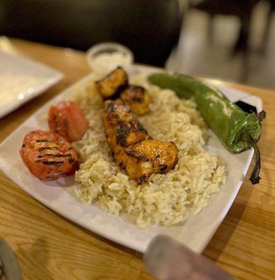 Chicken Kebab plate - their meat is always so tender and juicy and their rice so flavorful!