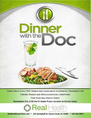 Come Join us for a FREE dinner at St. James Place Bar and Grille and learn about Alternative Treatments for Chronic Disease and Musculoskele