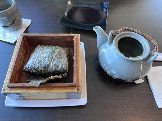 Sticky Rice in Lotus Leaf (FAVORITE MENU ITEM) and Hot Green Tea