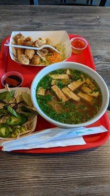 Tofu Pho and Egg Rolls