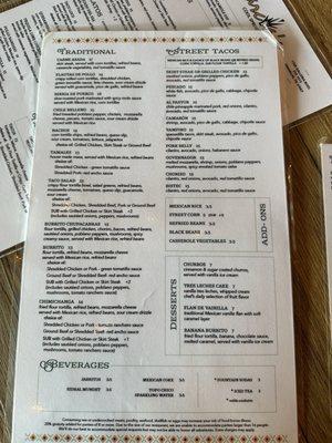 Back of menu