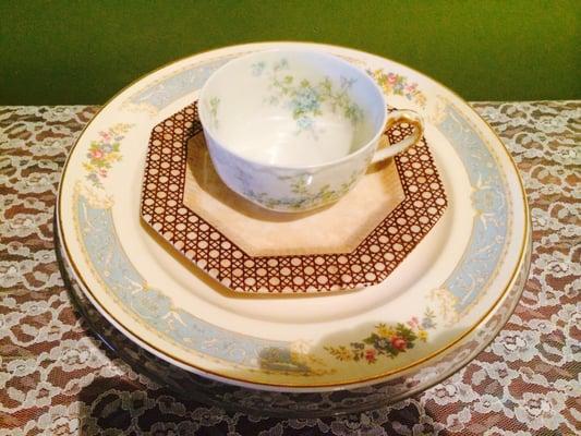 Vintage teacups and plates for tea parties.