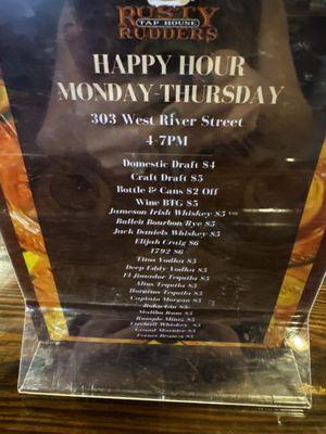 Amazing happy hour Monday - Thursday 7/30/24