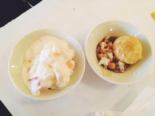 The dessert! Fruit cream and something else which was a hollow pastry