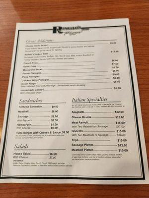 Front side of menu