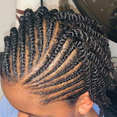 Two strand twist with cornrows