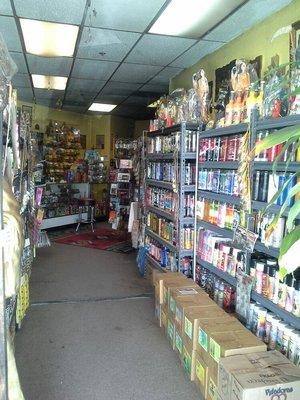 Looking at a big selection of candles incense and oils,