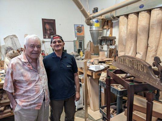 My grandfather and Boris in Boris' workshop, with the headboard!