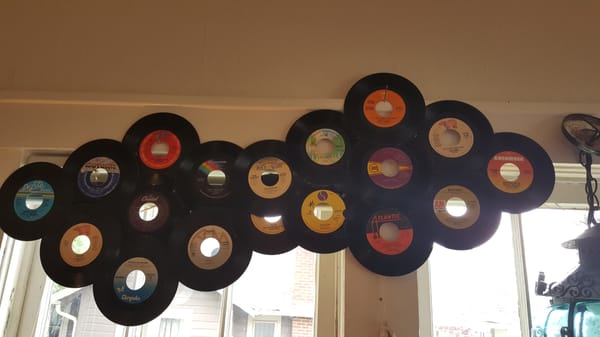 Hand crafted wall hanging from old records