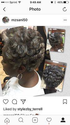 Natural silk press on short salt and pepper hair