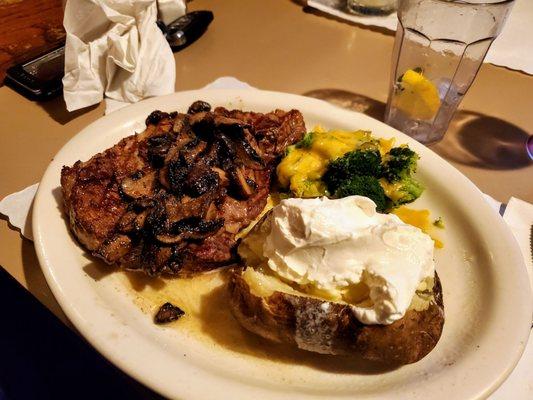 16 oz ribeye with mushrooms