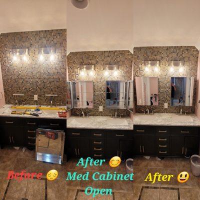 Bathroom medicine cabinet installation before and after