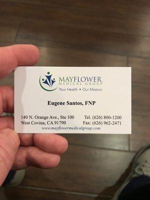 EUGENE SANTOS, FNP Mayflower Medical Group 140 N. Orange Ave., Suite 100 West Covina, CA 91790 (626) 800-1200 Telephone