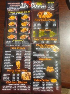 Front page of the menu