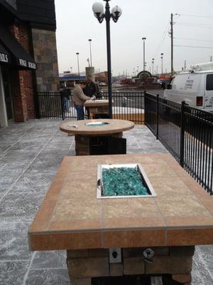 Fire Tables that Thornton Plumbing installed at Oobatz Restaurant at Keystone at the Crossing.