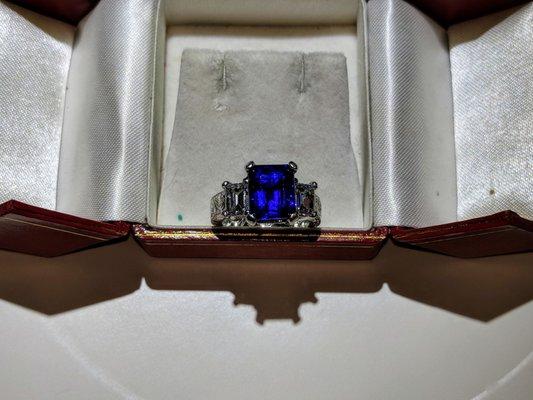 25th anniversary custom museum grade tanzanite set in platinum with side diamonds - all that can be said is WOW!!! Meticulous craftsmanship