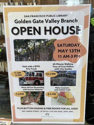 Open House at Golden Gate Valley Library- 5/13/23 11 am to 3 pm