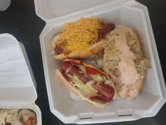 Pizza Dog, Reuben Dog and Sloppy Dog