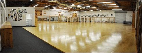 Practice area for both Karate and Kobudo with traditional raised wooden floor.